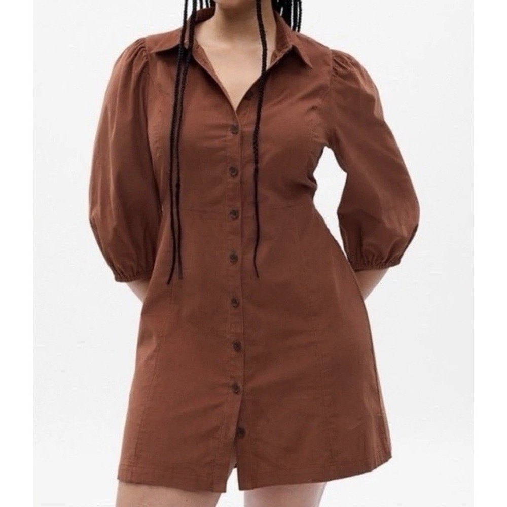 GAP Puff Sleeve Corduroy‎ Mini Dress Size Large Saddle Brown Western Cowgirl